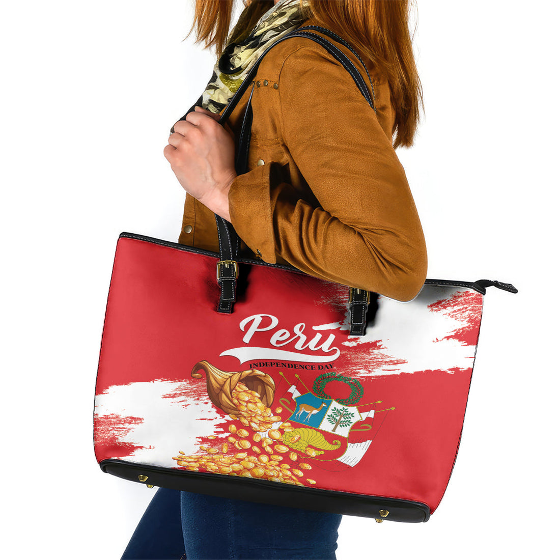 Peru Independence Day Leather Tote Bag Feliz 28 de Julio Felices Fiestas Patrias LT01
