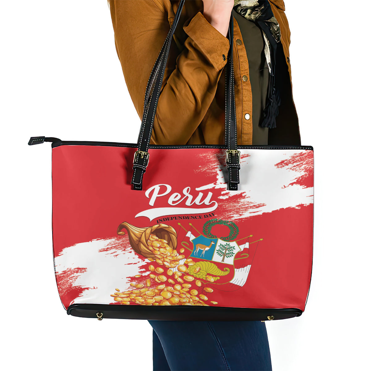 Peru Independence Day Leather Tote Bag Feliz 28 de Julio Felices Fiestas Patrias LT01