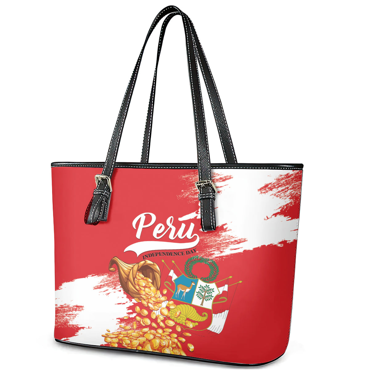 Peru Independence Day Leather Tote Bag Feliz 28 de Julio Felices Fiestas Patrias LT01