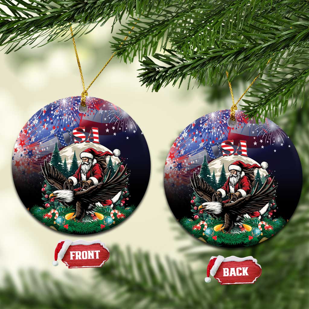 USA Christmas Ceramic Ornament Santa Claus With Eagle LT01