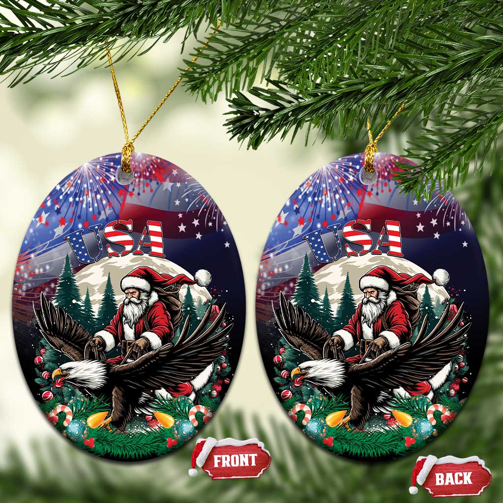 USA Christmas Ceramic Ornament Santa Claus With Eagle LT01