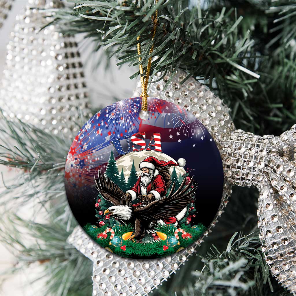 USA Christmas Ceramic Ornament Santa Claus With Eagle LT01
