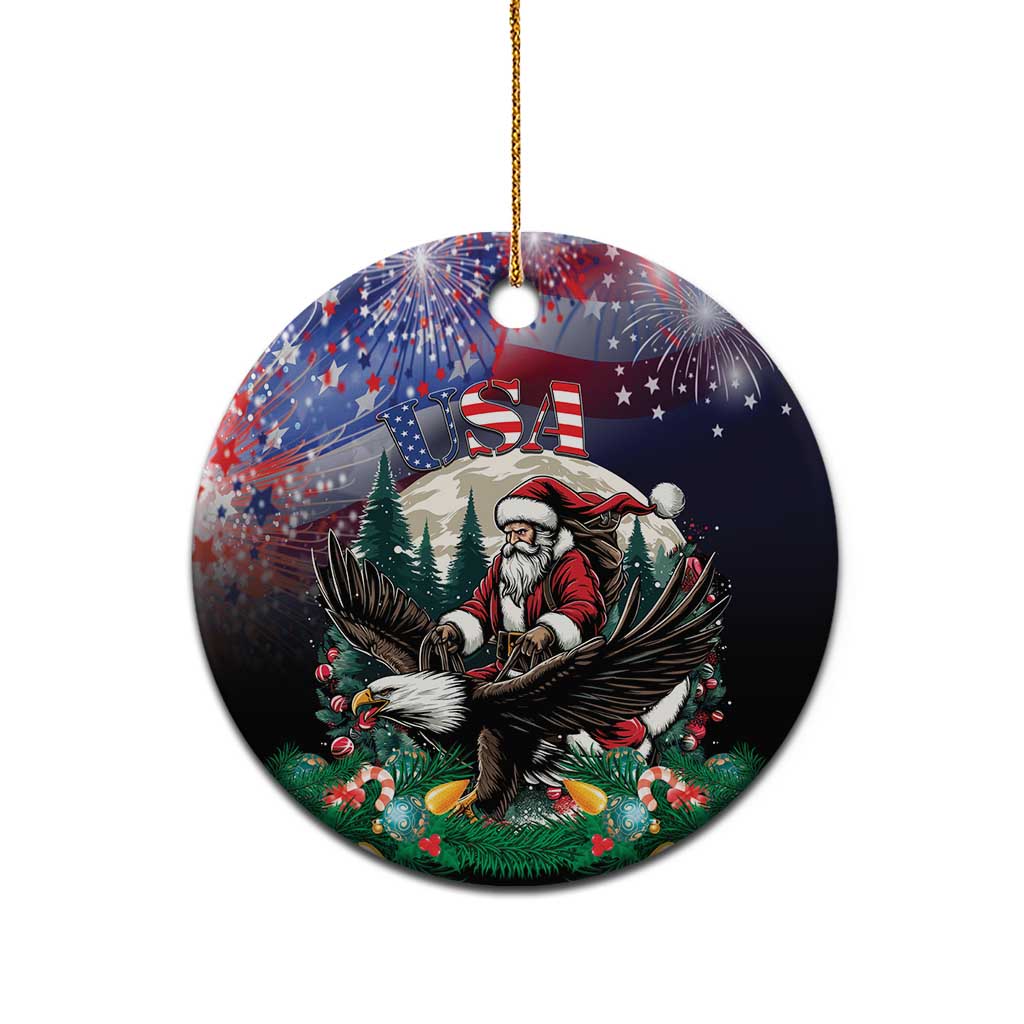 USA Christmas Ceramic Ornament Santa Claus With Eagle LT01