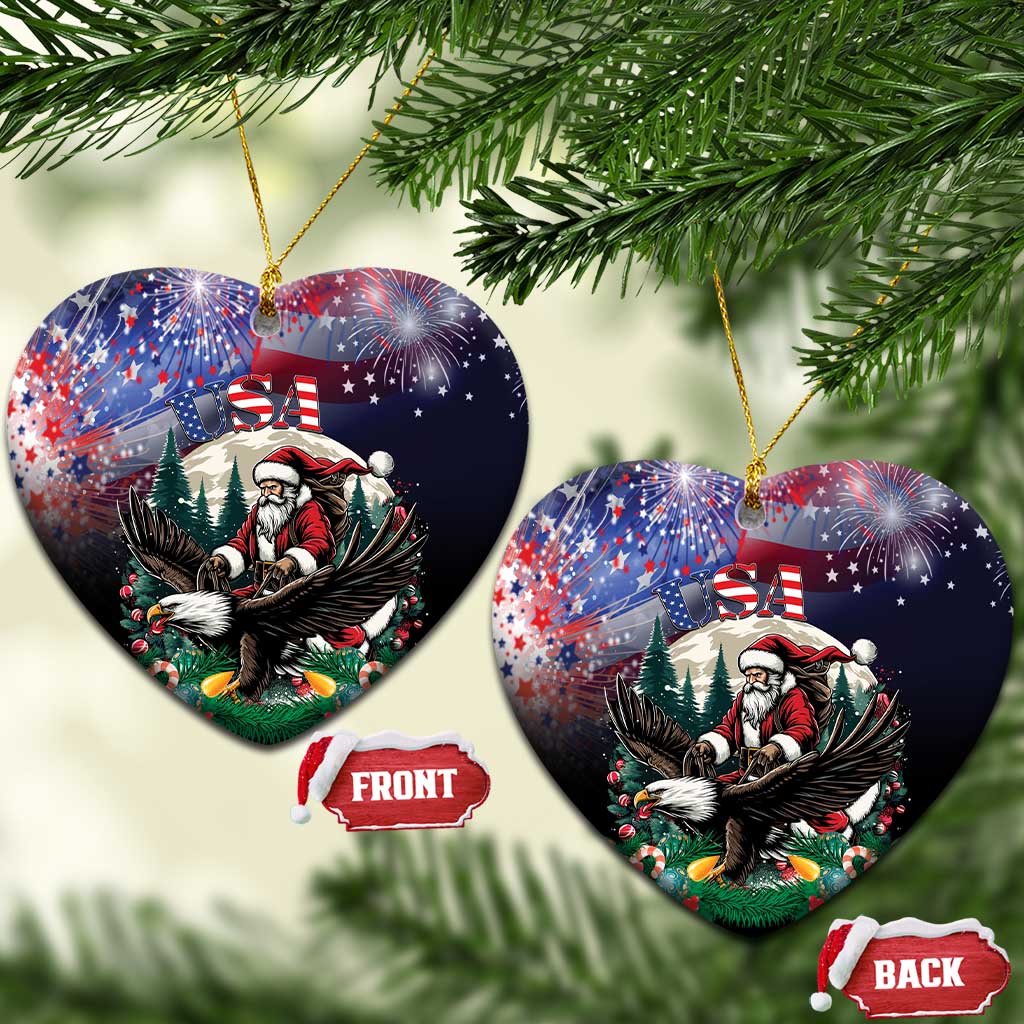 USA Christmas Ceramic Ornament Santa Claus With Eagle LT01