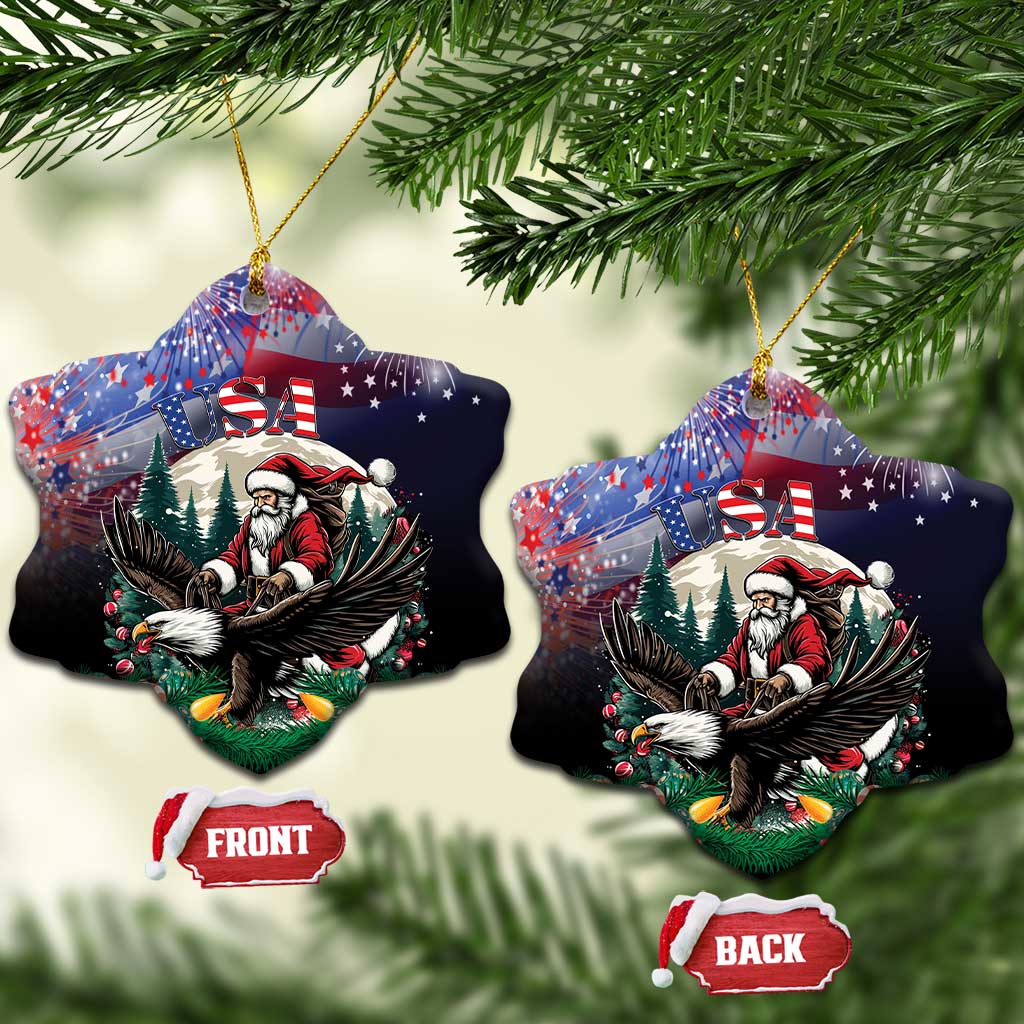 USA Christmas Ceramic Ornament Santa Claus With Eagle LT01