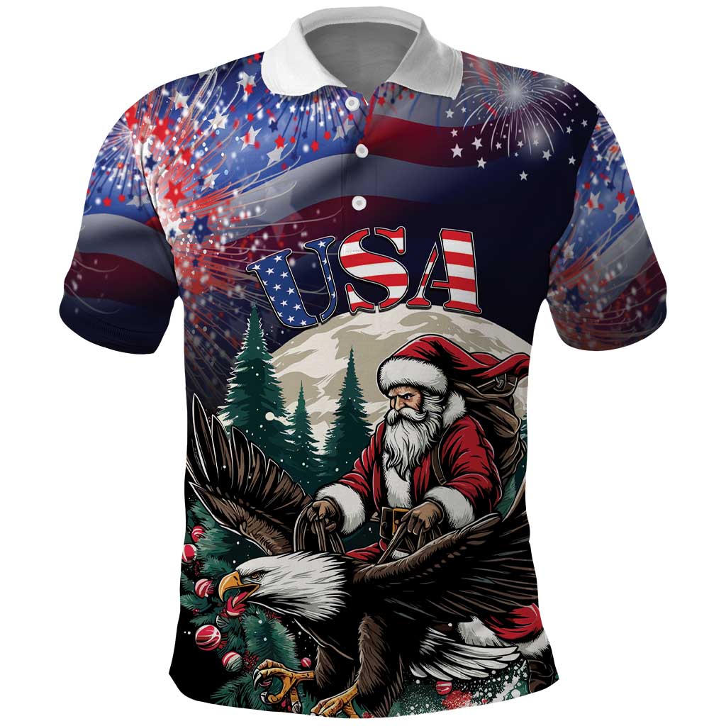 Personalized USA Christmas Polo Shirt Santa Claus With Eagle LT01