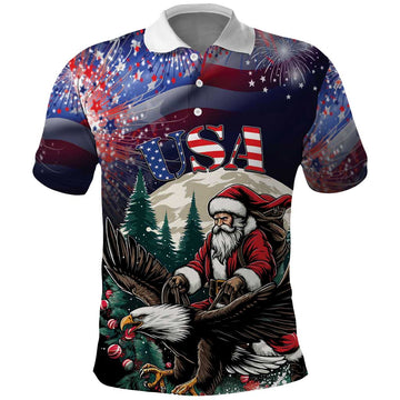 Personalized USA Christmas Polo Shirt Santa Claus With Eagle LT01
