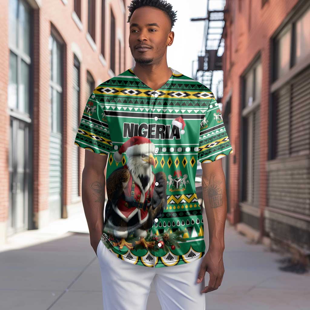 Nigeria Christmas Baseball Jersey Eagle Santa - African Pattern LT01