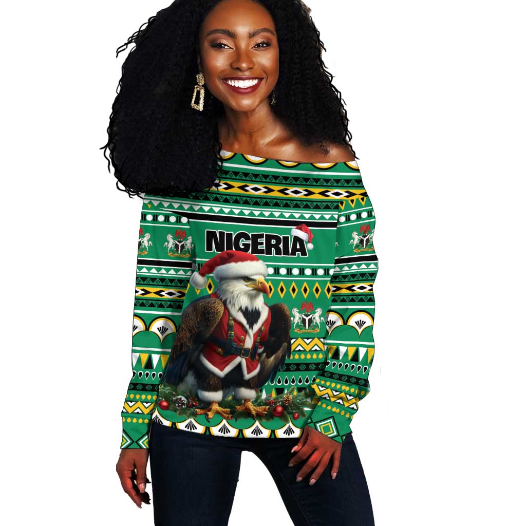 Nigeria Christmas Off Shoulder Sweater Eagle Santa - African Pattern LT01