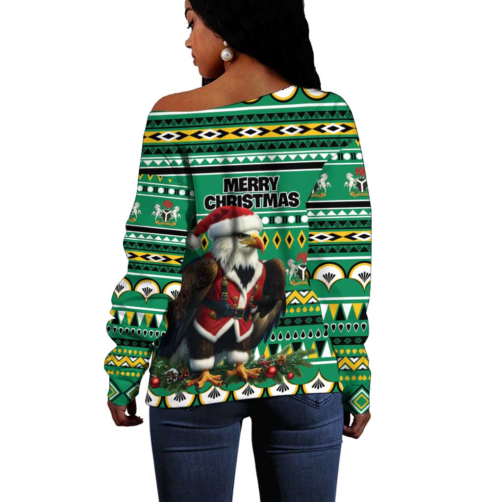 Nigeria Christmas Off Shoulder Sweater Eagle Santa - African Pattern LT01