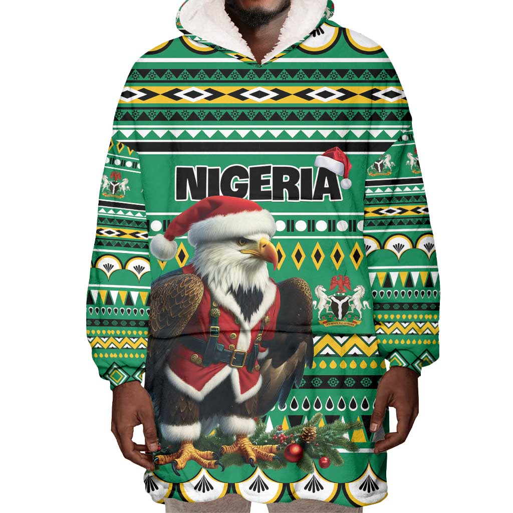 Nigeria Christmas Wearable Blanket Hoodie Eagle Santa - African Pattern LT01