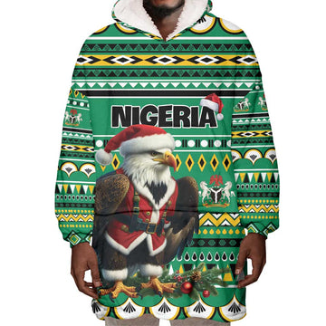 Nigeria Christmas Wearable Blanket Hoodie Eagle Santa - African Pattern LT01