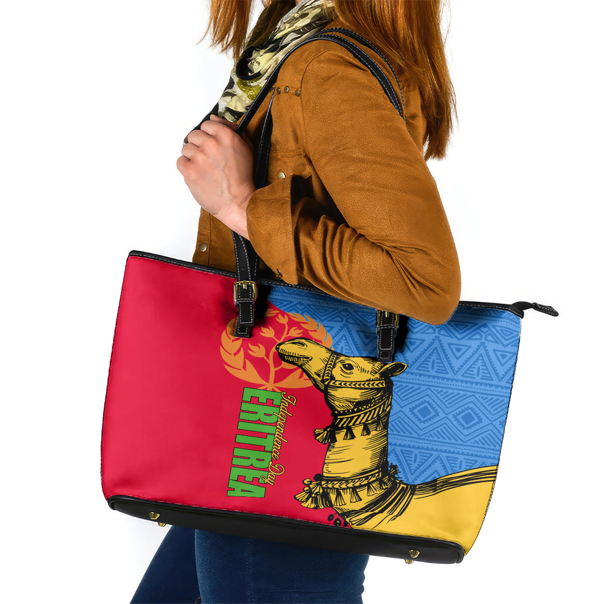 Eritrea Independence Day 2024 Leather Tote Bag Eritrean Camel African Pattern LT01