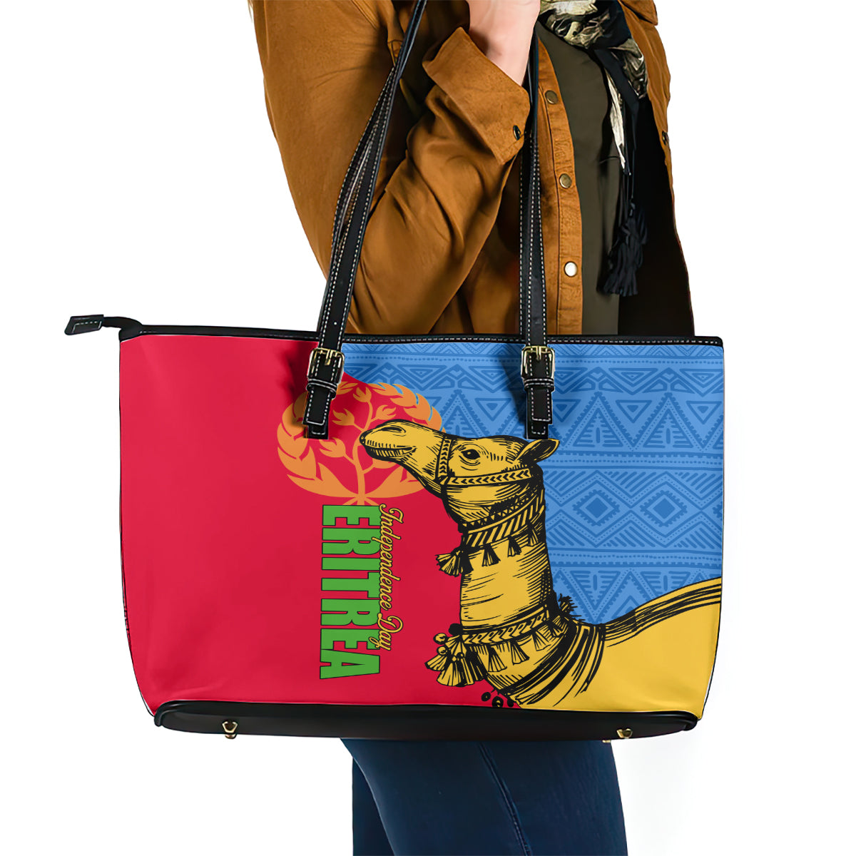 Eritrea Independence Day 2024 Leather Tote Bag Eritrean Camel African Pattern LT01