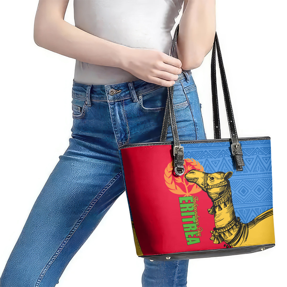 Eritrea Independence Day 2024 Leather Tote Bag Eritrean Camel African Pattern LT01