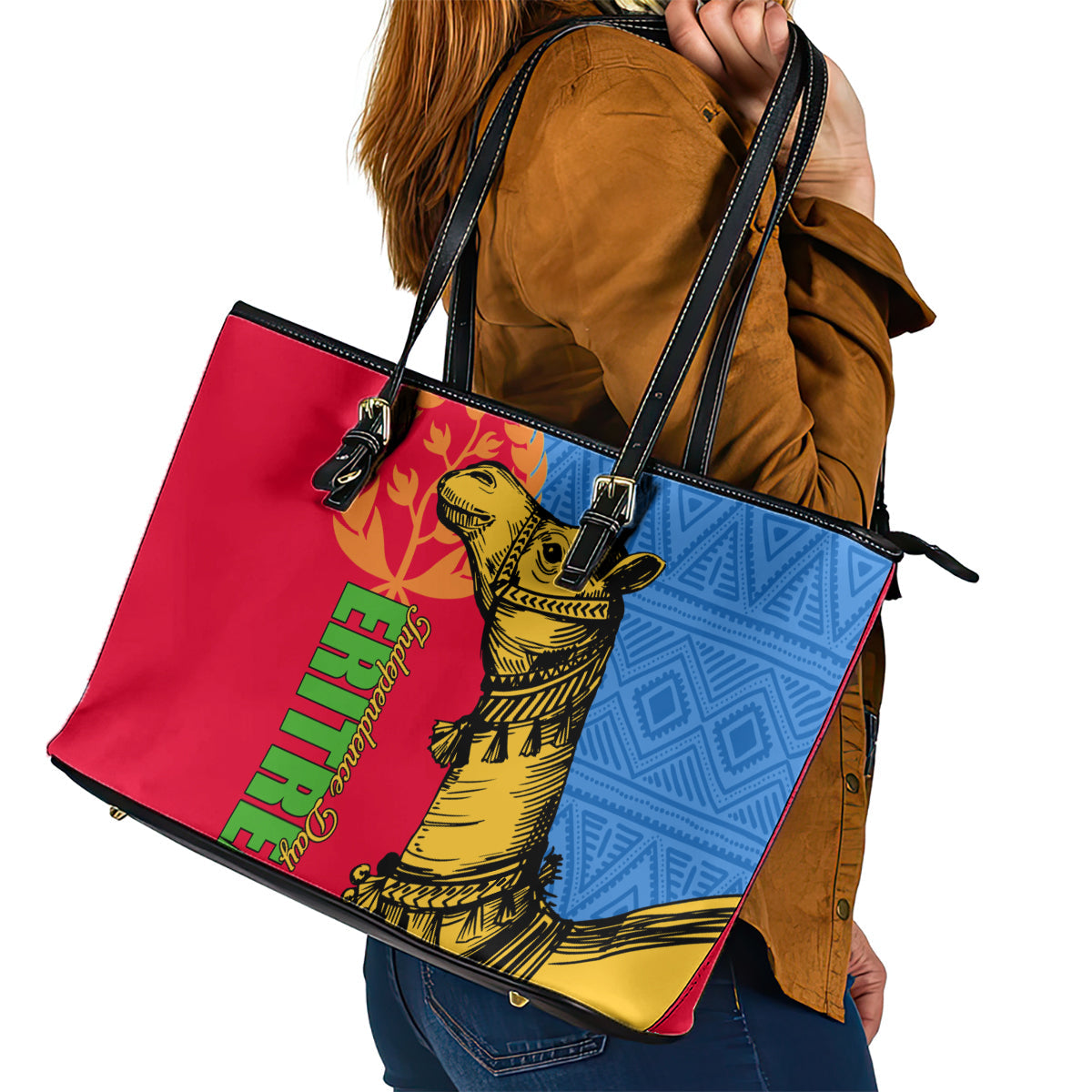 Eritrea Independence Day 2024 Leather Tote Bag Eritrean Camel African Pattern LT01