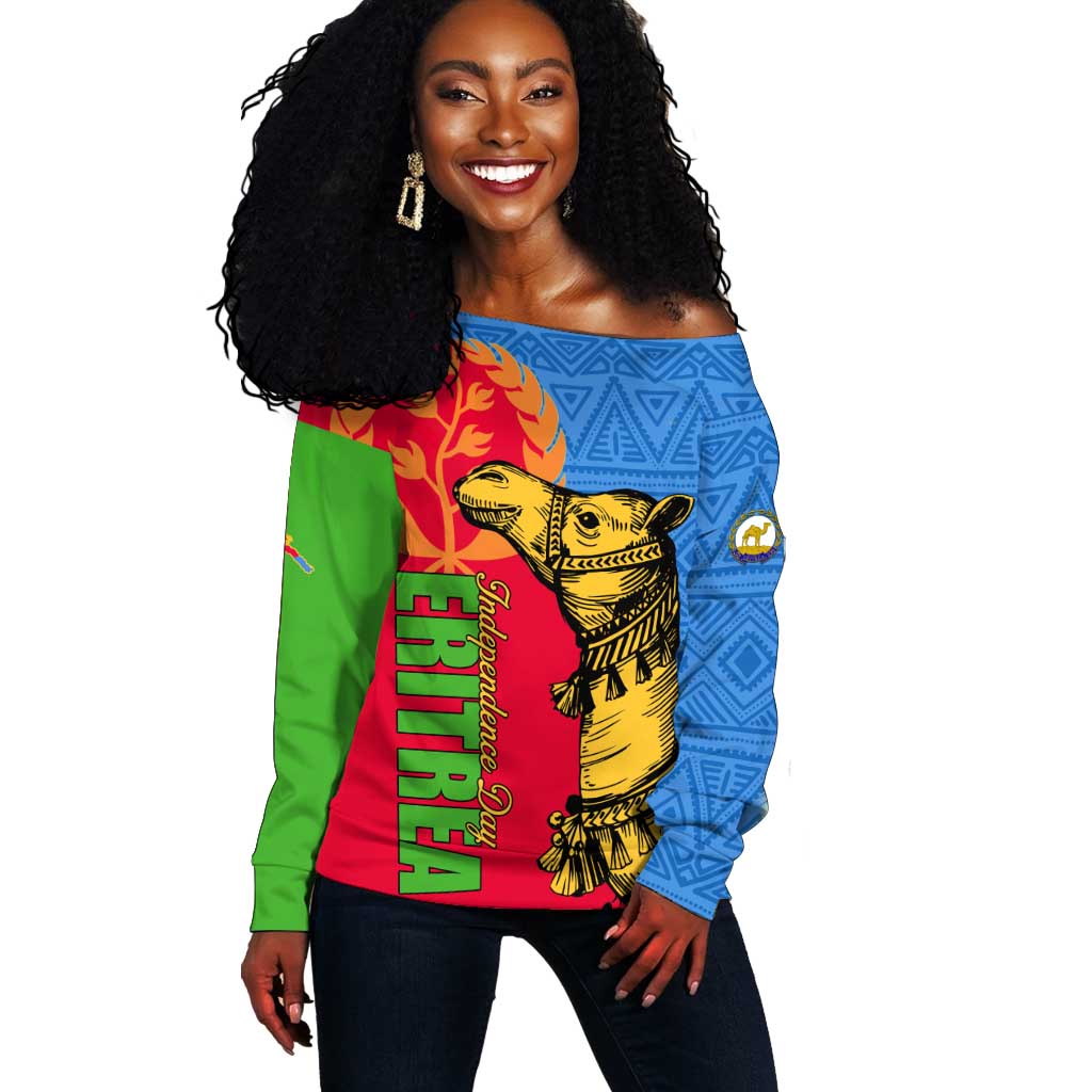 Eritrea Independence Day 2024 Off Shoulder Sweater Eritrean Camel African Pattern LT01