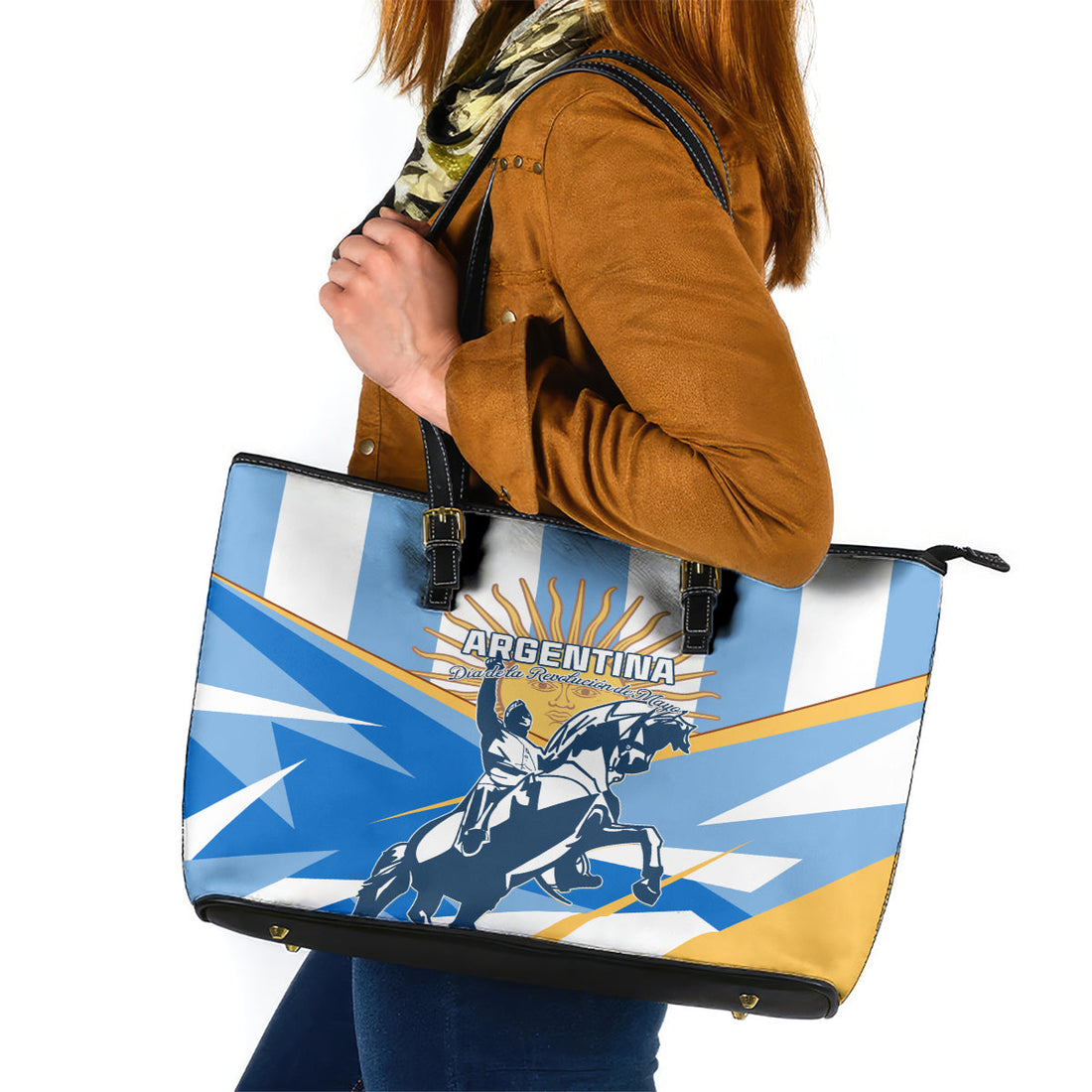 Argentina Revolution Day Leather Tote Bag Sol de Mayo Warrior LT01