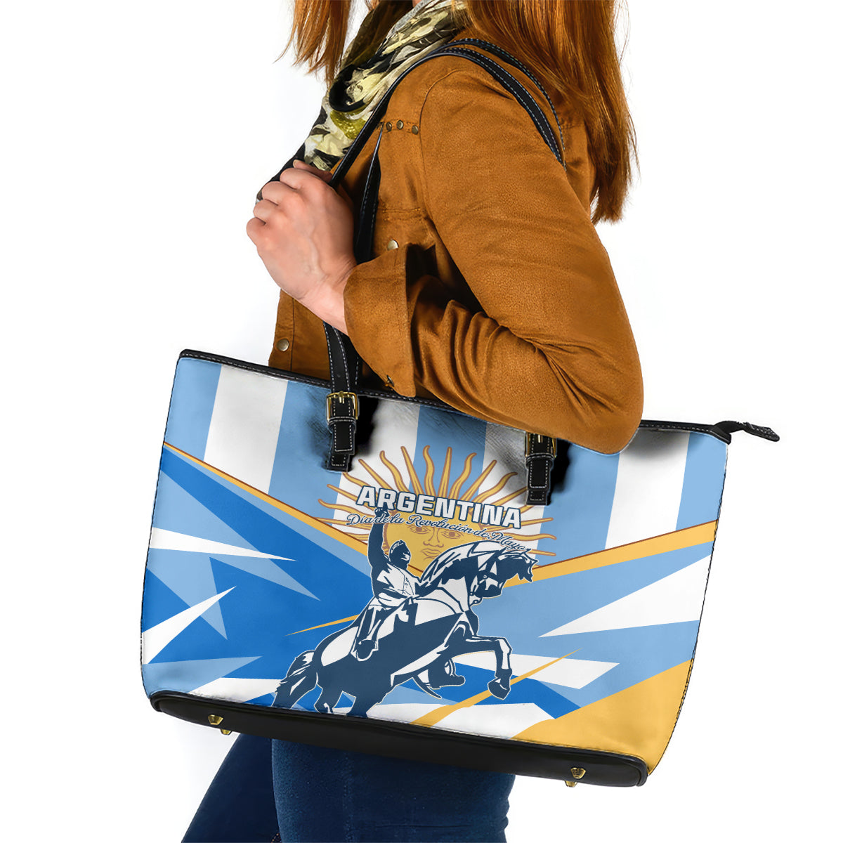 Argentina Revolution Day Leather Tote Bag Sol de Mayo Warrior LT01