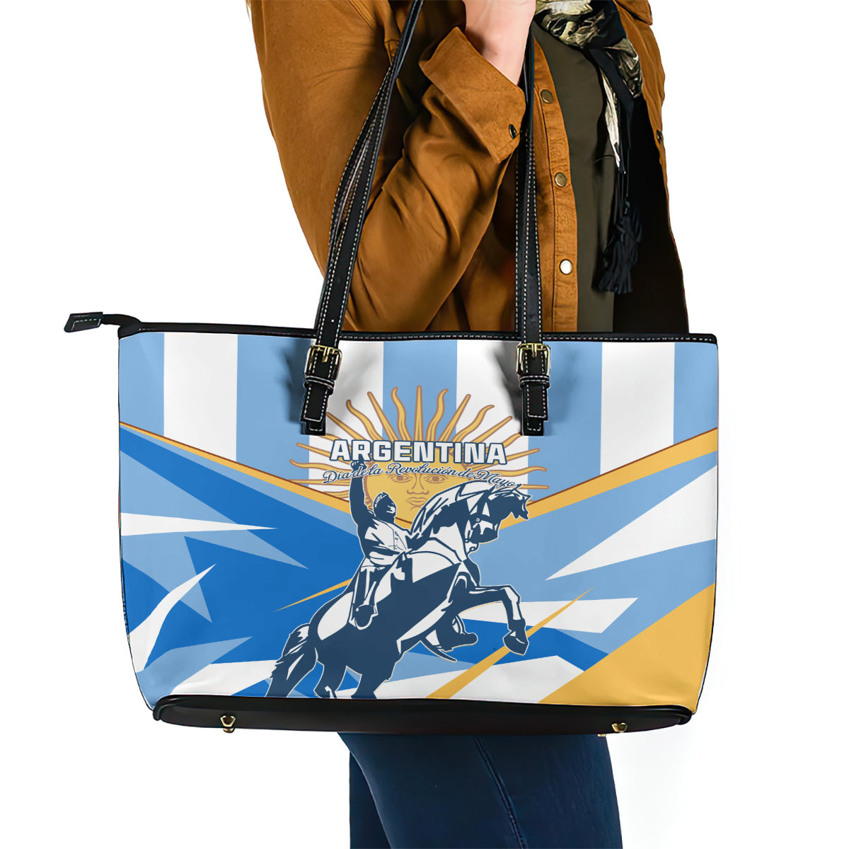 Argentina Revolution Day Leather Tote Bag Sol de Mayo Warrior LT01