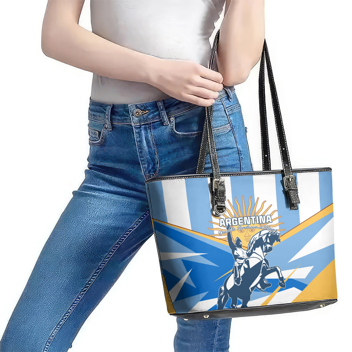 Argentina Revolution Day Leather Tote Bag Sol de Mayo Warrior LT01