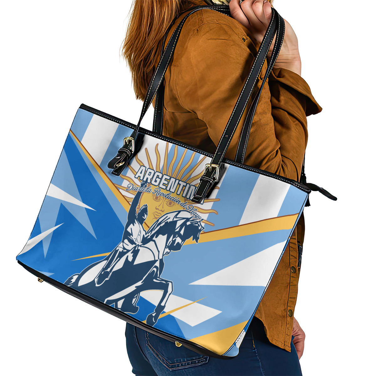 Argentina Revolution Day Leather Tote Bag Sol de Mayo Warrior LT01
