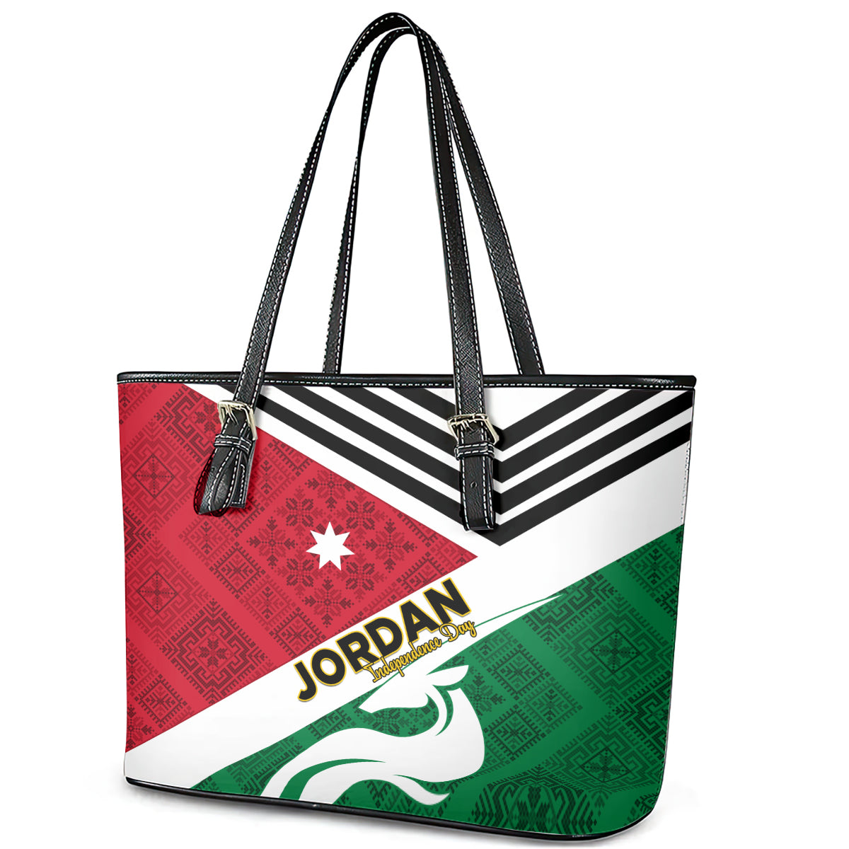 Jordan Independence Day Leather Tote Bag Jordanie Folk Pattern Flag Style LT01
