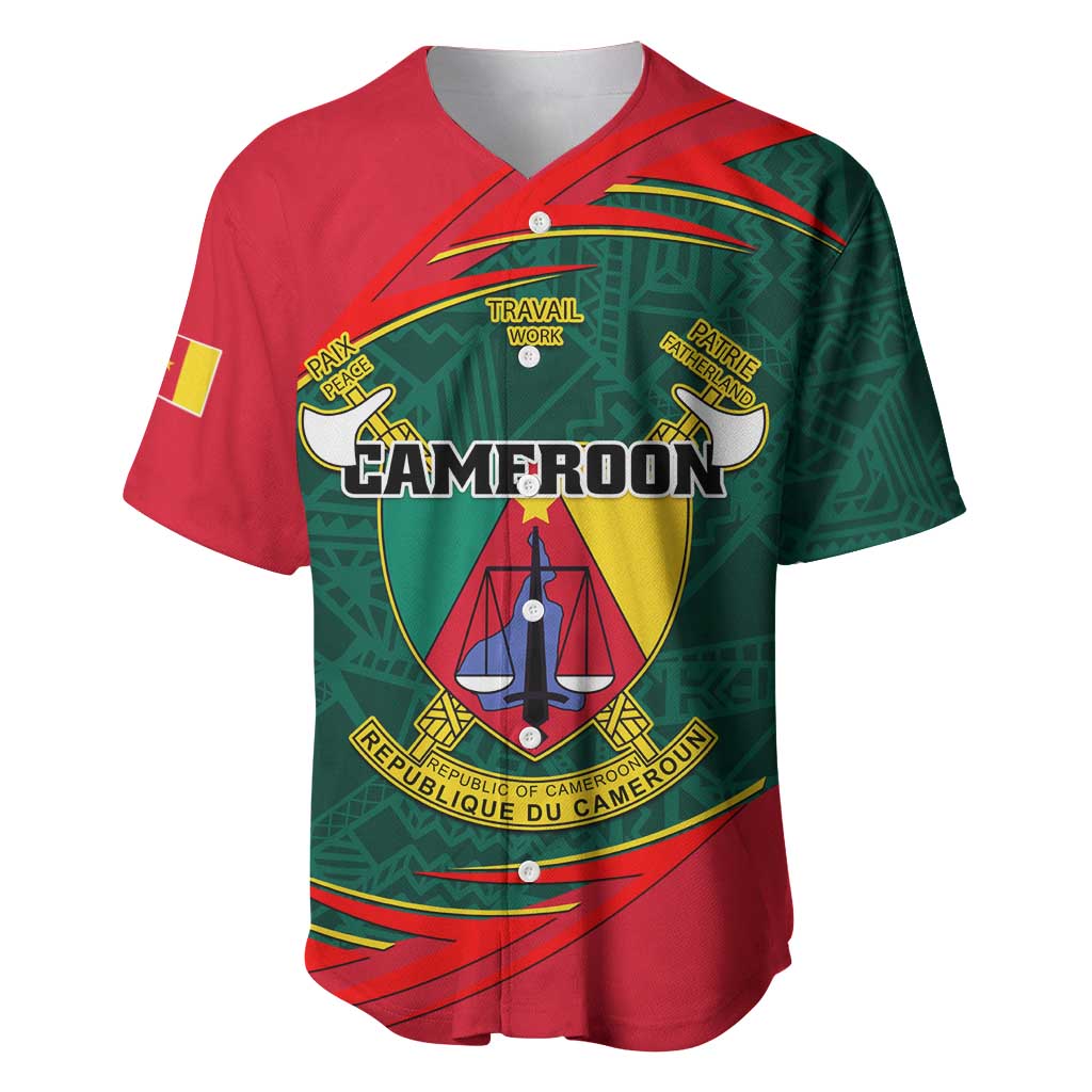 Personalized Cameroon Baseball Jersey with Cameroun Coat of Arms and African Pattern LT01