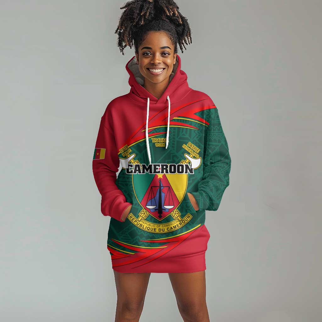 Personalized Cameroon Hoodie Dress with Cameroun Coat of Arms and African Pattern LT01