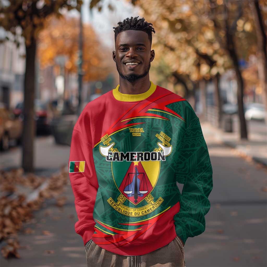 Personalized Cameroon Sweatshirt with Cameroun Coat of Arms and African Pattern LT01