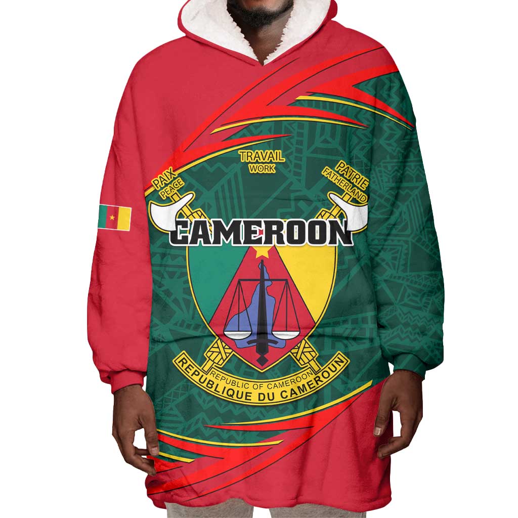 Personalized Cameroon Wearable Blanket Hoodie with Cameroun Coat of Arms and African Pattern LT01