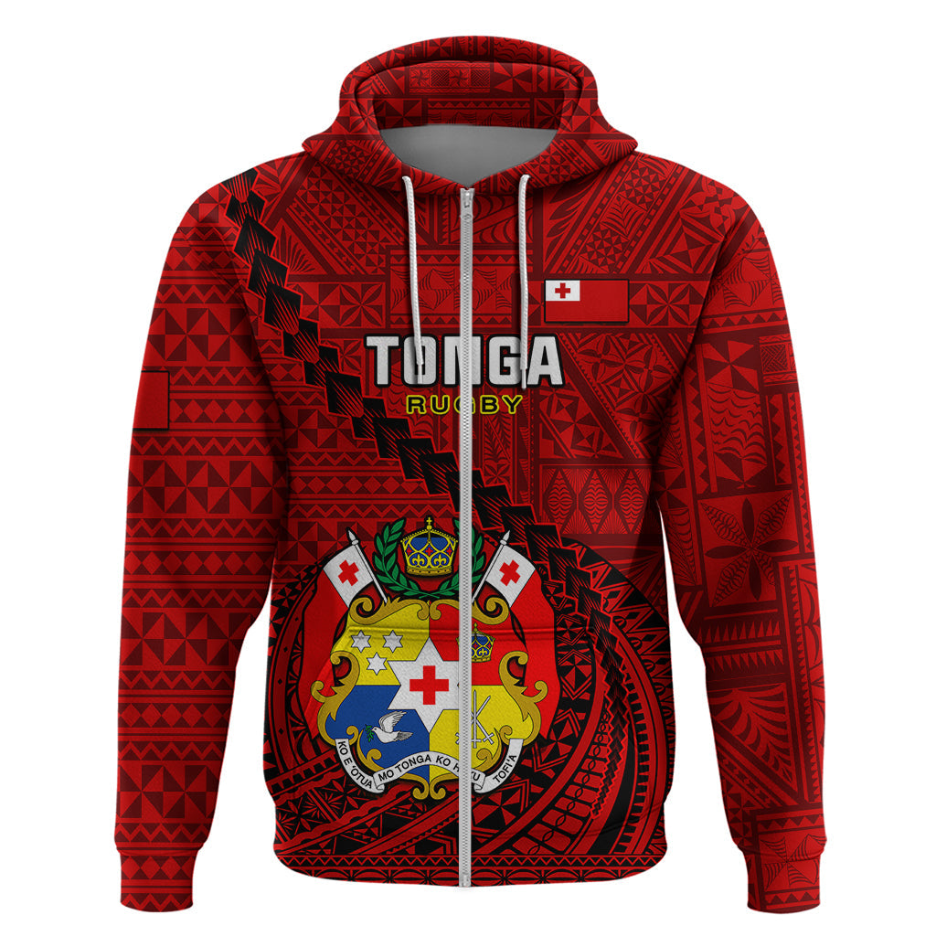 Tonga Rugby Hoodie Tongan Ngatu Pattern Black Version LT01