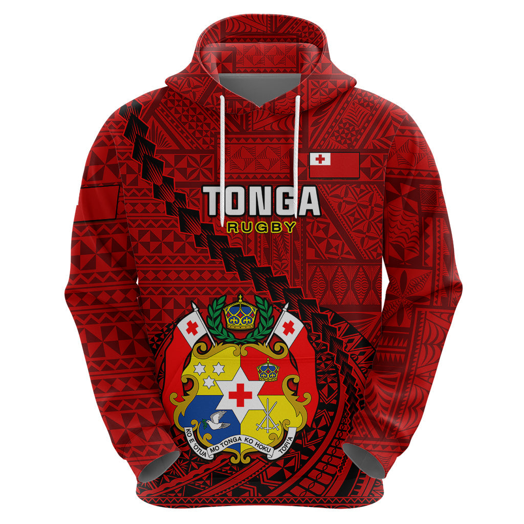 Tonga Rugby Hoodie Tongan Ngatu Pattern Black Version LT01