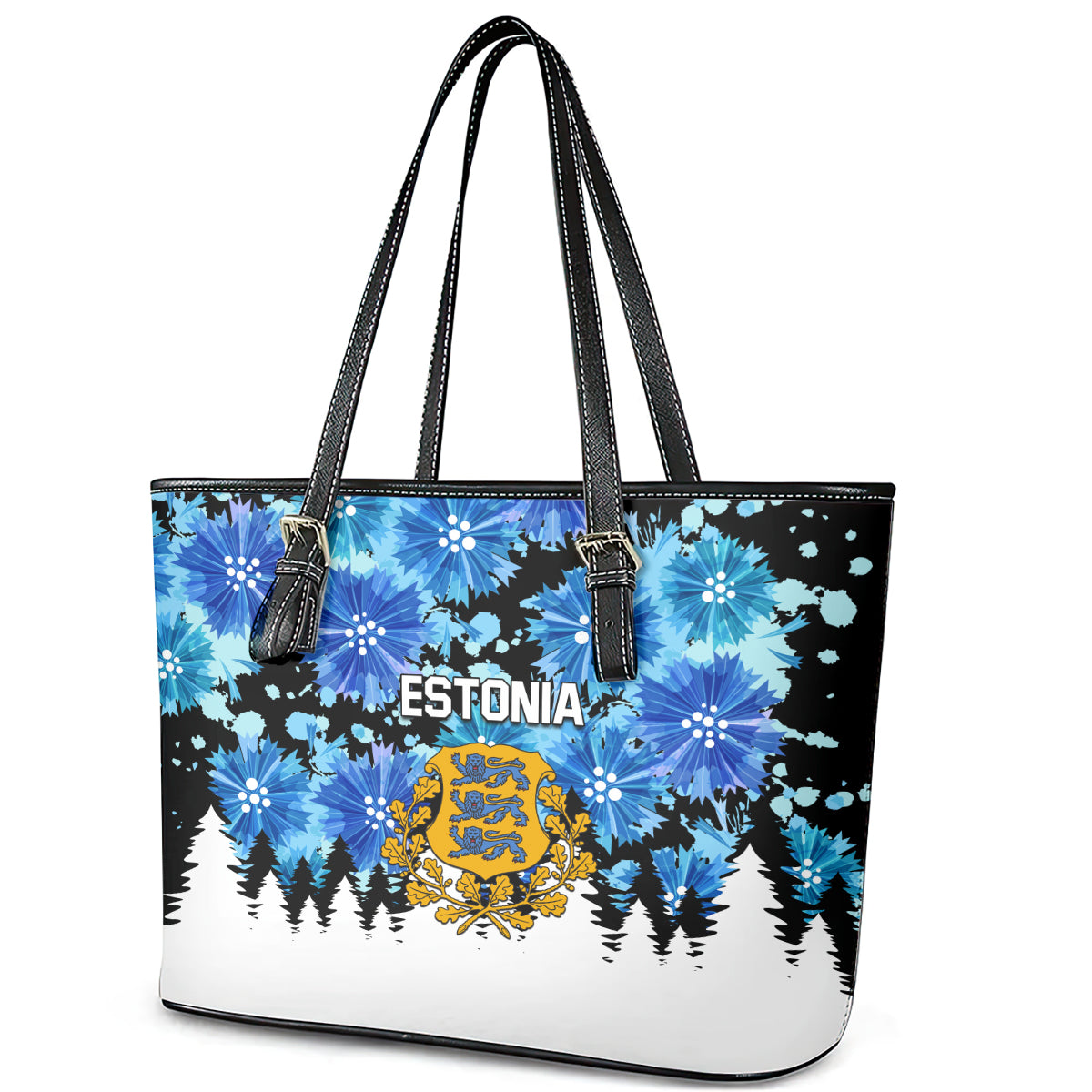 Estonia Independence Day Leather Tote Bag Cornflower Unique Style LT01