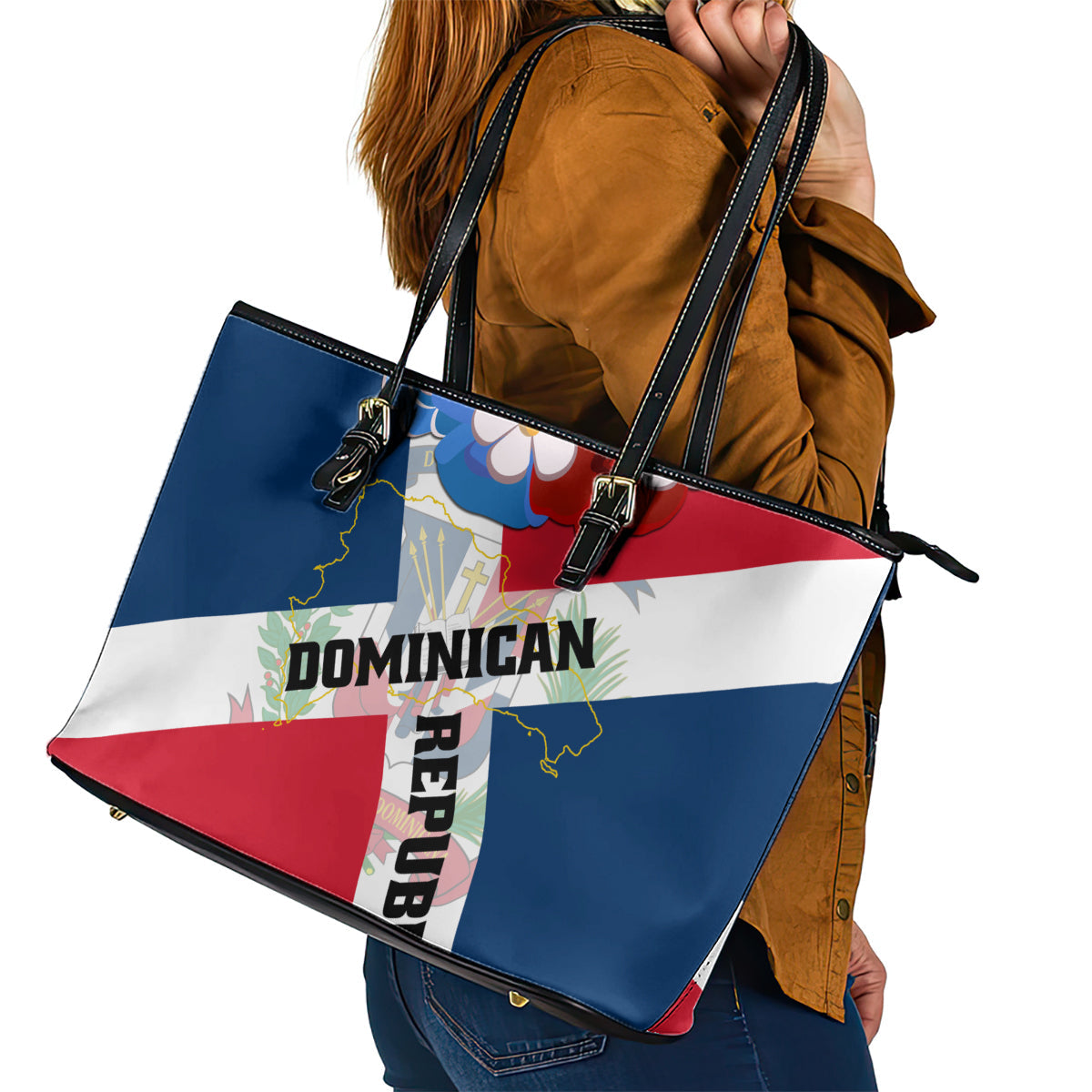 Dominican Republic Independence Day Leather Tote Bag Coat Of Arms Flag Style LT01