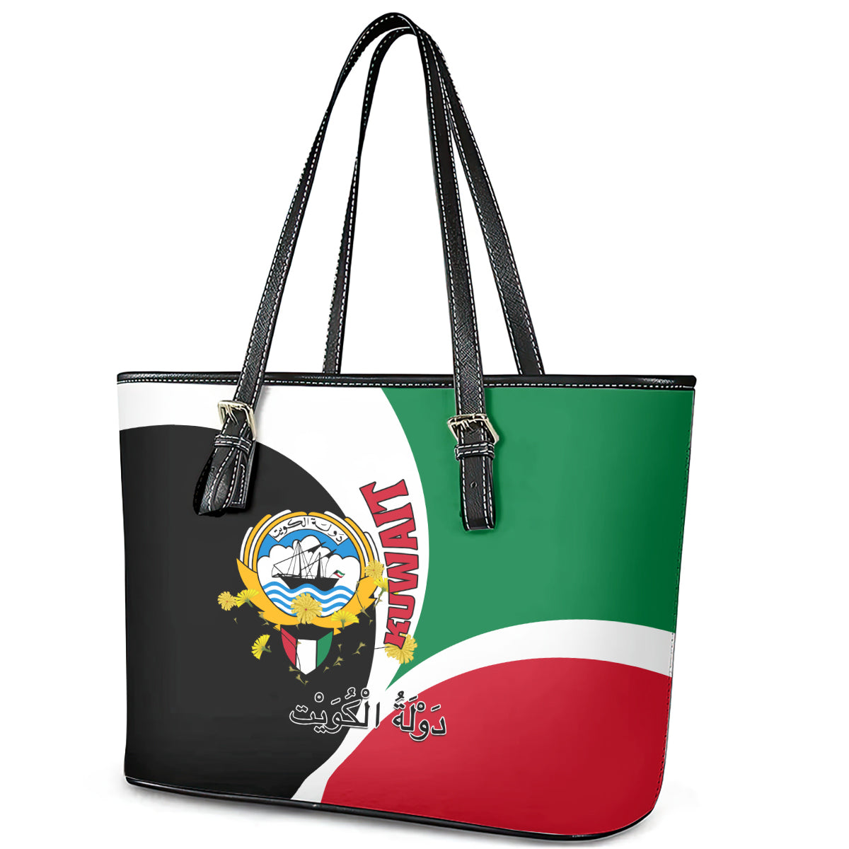 Kuwait National Day Leather Tote Bag Kuwayt Coat Of Arms Arfaj Flower LT01