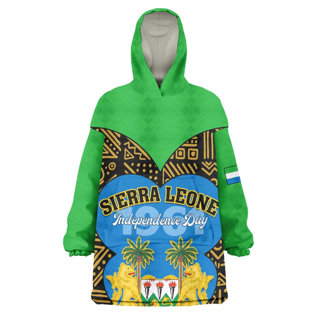 Sierra Leone Independence Day 2024 Wearable Blanket Hoodie Happy 63rd Anniversary African Pattern LT01