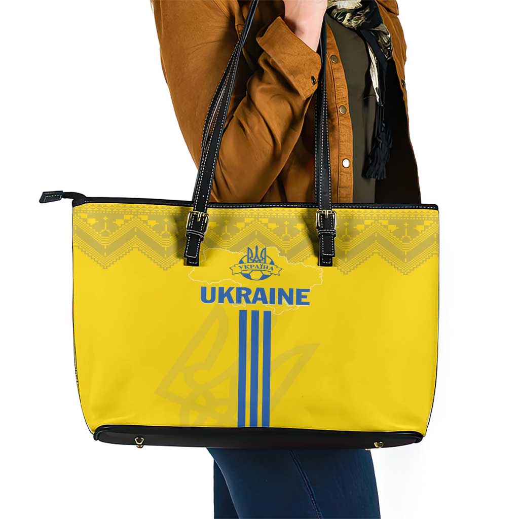 Ukraine 2024 Football Leather Tote Bag Ukrainian Folk Pattern LT01
