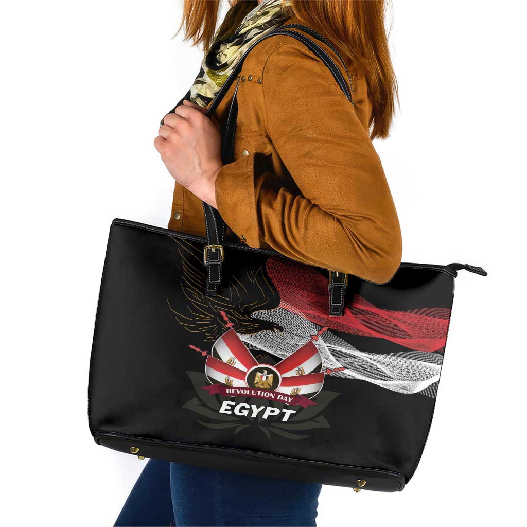 Egypt Revolution Day Leather Tote Bag Steppe Eagle Lotus Flower LT01