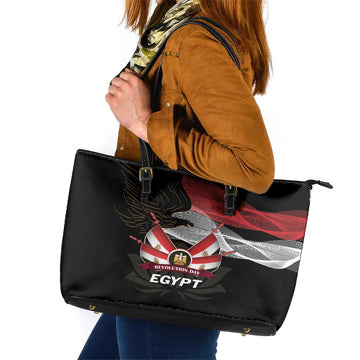 Egypt Revolution Day Leather Tote Bag Steppe Eagle Lotus Flower LT01
