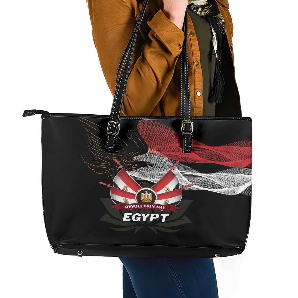 Egypt Revolution Day Leather Tote Bag Steppe Eagle Lotus Flower LT01