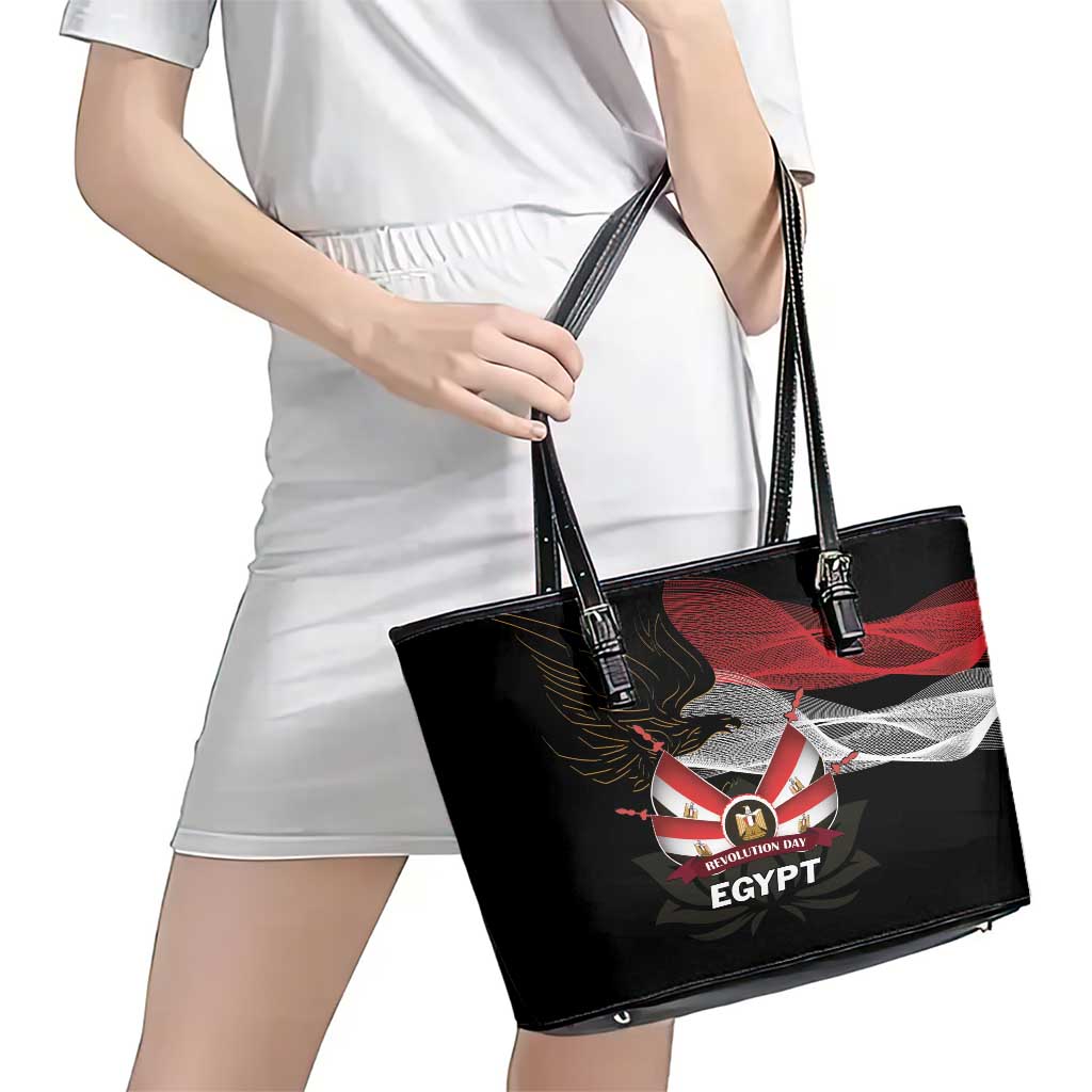 Egypt Revolution Day Leather Tote Bag Steppe Eagle Lotus Flower LT01