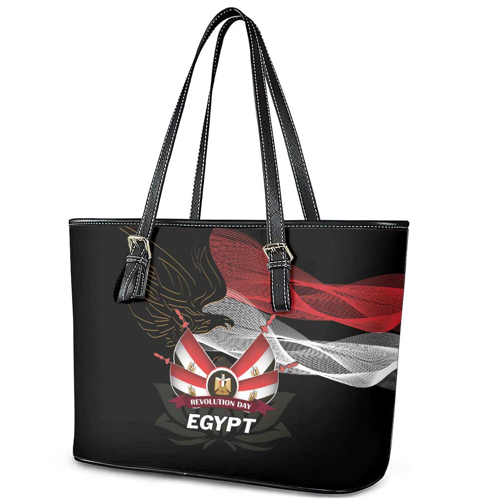 Egypt Revolution Day Leather Tote Bag Steppe Eagle Lotus Flower LT01