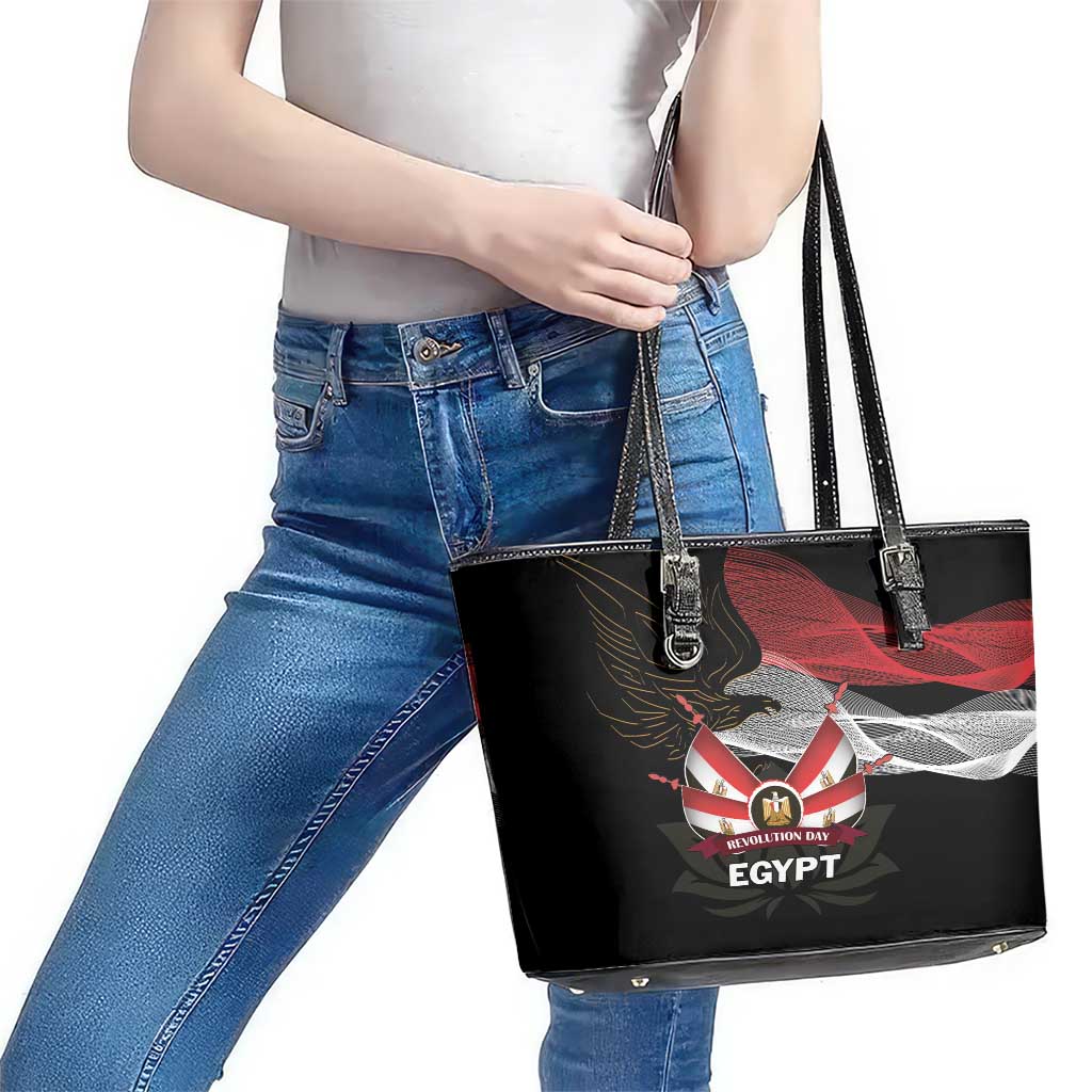 Egypt Revolution Day Leather Tote Bag Steppe Eagle Lotus Flower LT01