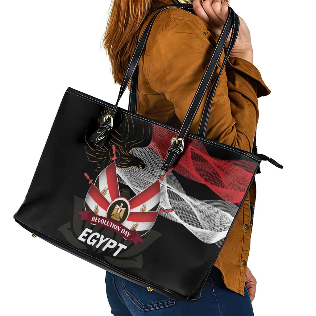Egypt Revolution Day Leather Tote Bag Steppe Eagle Lotus Flower LT01