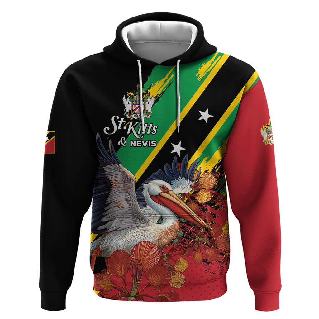 Personalized Saint Kitts and Nevis Pelican Hoodie Royal Poinciana Flowers LT01