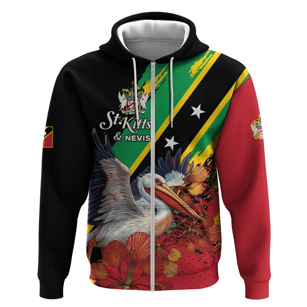 Personalized Saint Kitts and Nevis Pelican Hoodie Royal Poinciana Flowers LT01