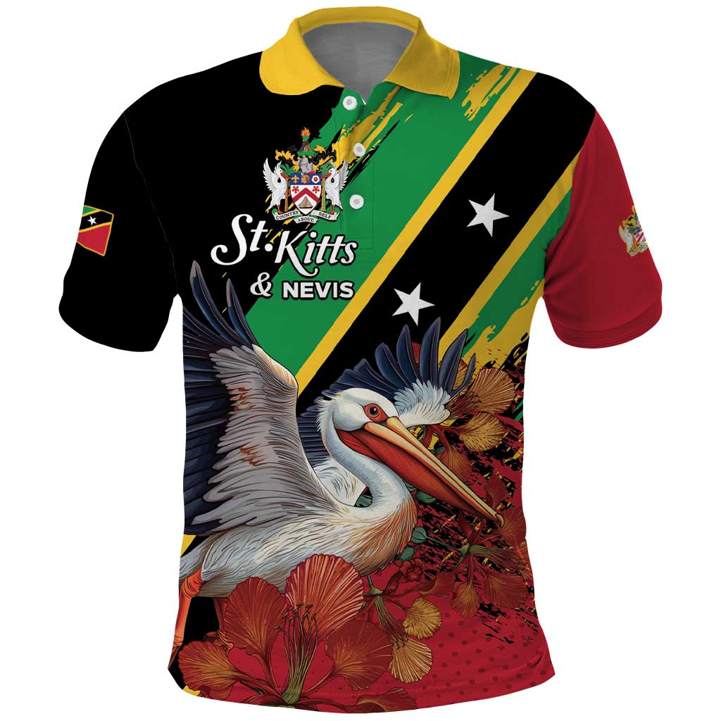 Personalized Saint Kitts and Nevis Pelican Polo Shirt Royal Poinciana Flowers LT01