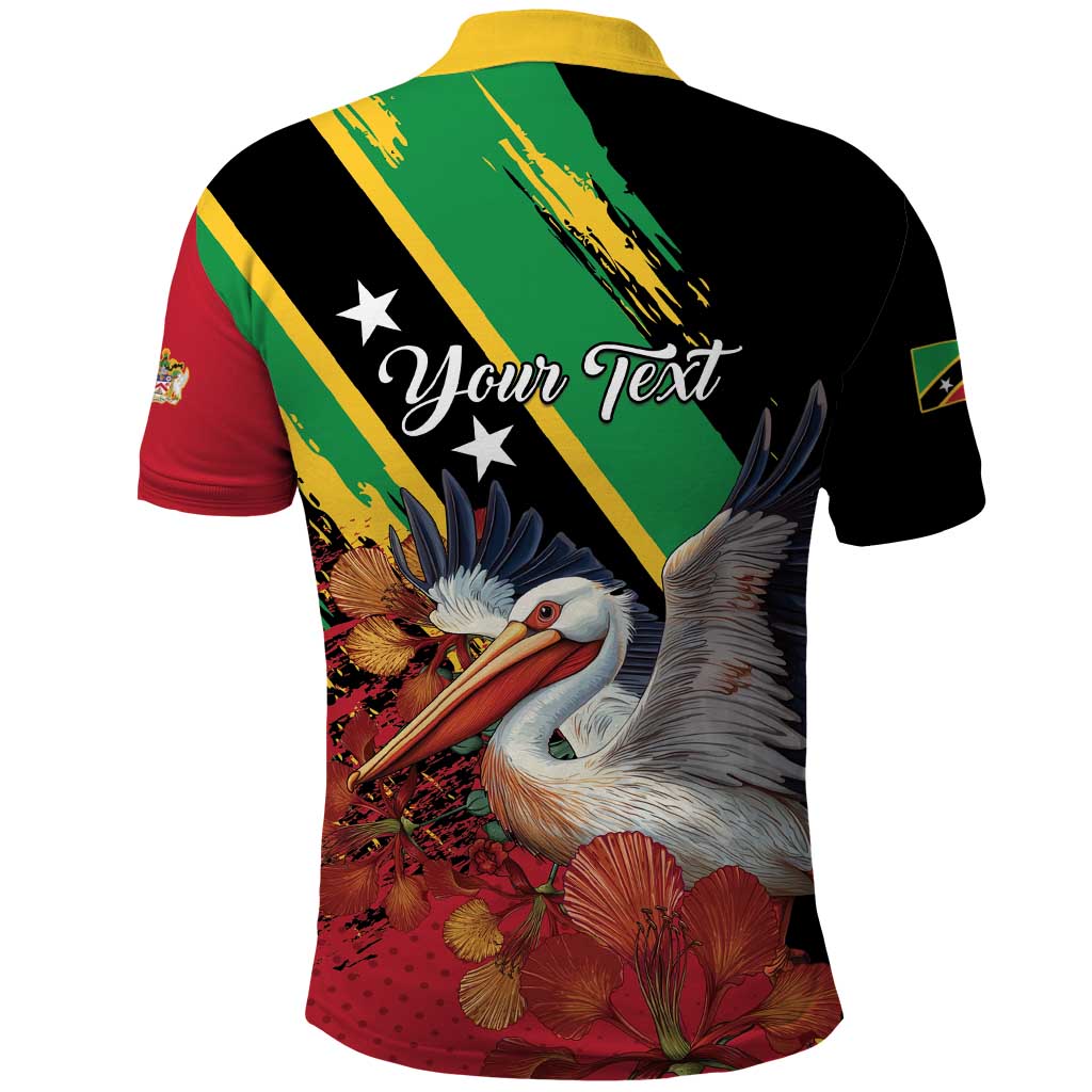 Personalized Saint Kitts and Nevis Pelican Polo Shirt Royal Poinciana Flowers LT01