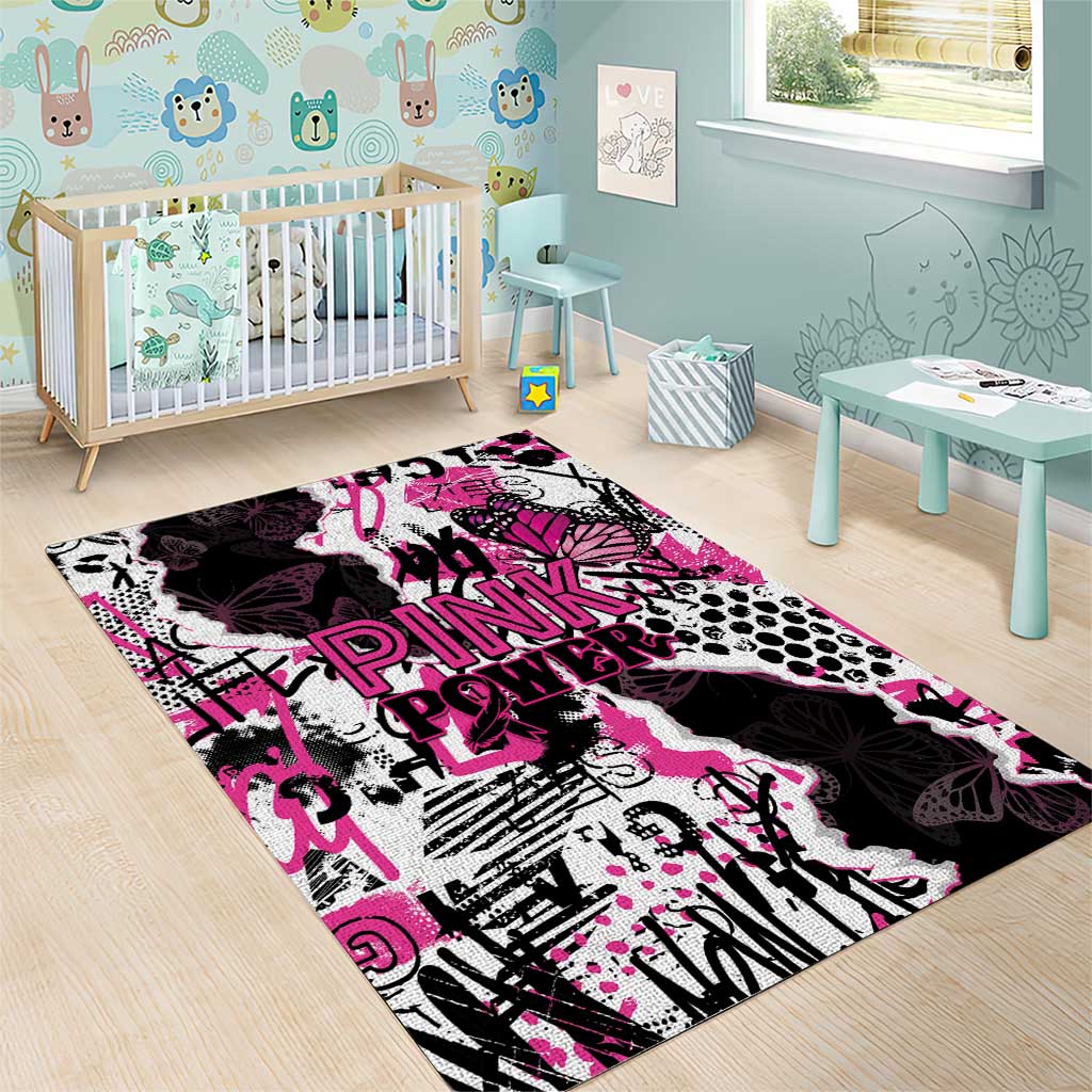 Pink Power Graffiti Area Rug Breast Cancer Awareness LT01